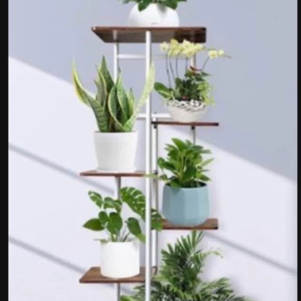 Modern Multi-Tier Plant Stand with White and Brown Finish
